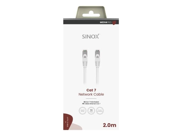 Sinox PRO S-FTP Cat7 netværkskabel. 2m. Hvid