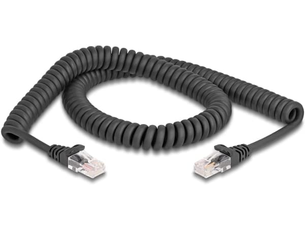 Delock - Nettverkskabel - RJ-45 (hann) til RJ-45 (hann) - 2 m - 5 mm - CAT 5e - formstøpt, uten hindringer, spiral - svart