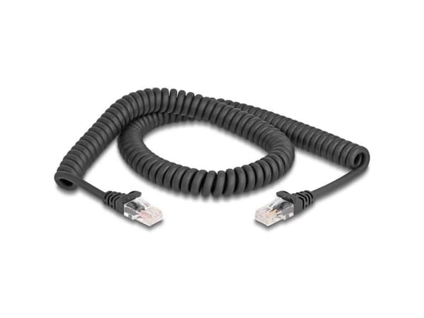 Delock - Nettverkskabel - RJ-45 (hann) til RJ-45 (hann) - 2 m - 5 mm - CAT 5e - formstøpt, uten hindringer, spiral - svart
