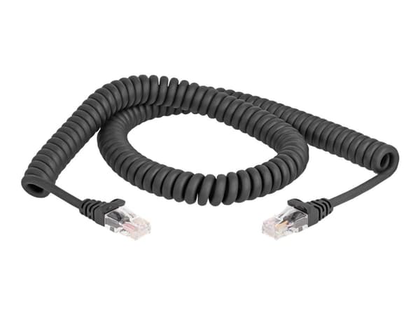 Delock - Nettverkskabel - RJ-45 (hann) til RJ-45 (hann) - 2 m - 5 mm - CAT 5e - formstøpt, uten hindringer, spiral - svart