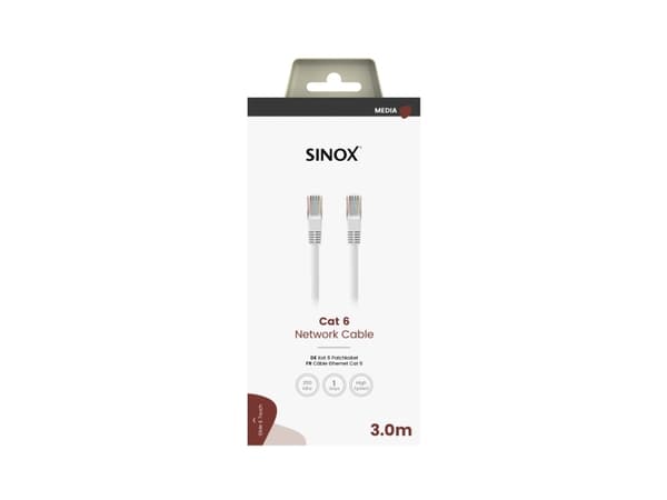 Sinox UTP Cat6e netværkskabel. 3m. Hvid