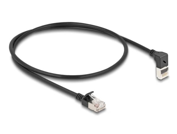 Delock - Nettverkskabel - RJ-45 (hann) oppvinklet til RJ-45 (hann) rett - 50 cm - 4.5 mm - S/FTP - CAT 6a - halogenfri - svart