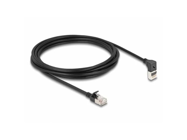 Delock RJ45 nätverkskabel Cat.6A S/FTP Slim 90° topp vinklad / rak 3 m svart