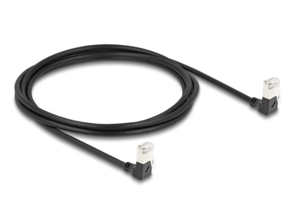 Delock - Nätverkskabel - RJ-45 (P) nedåtvinklad till RJ-45 (P) nedåtvinklad - 2 m - 4.5 mm - S/FTP - CAT 6a - halogenfri, formpressad - svart
