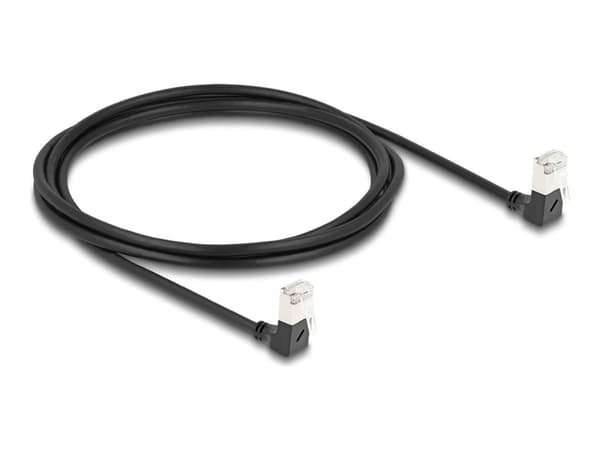 Delock - Nätverkskabel - RJ-45 (P) nedåtvinklad till RJ-45 (P) nedåtvinklad - 2 m - 4.5 mm - S/FTP - CAT 6a - halogenfri, formpressad - svart