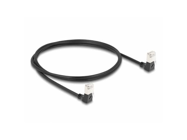 Delock - Nettverkskabel - RJ-45 (P) nedvinklet til RJ-45 (P) nedvinklet - 1 m - 4.5 mm - S/FTP - CAT 6a - halogenfri, formstøpt - svart