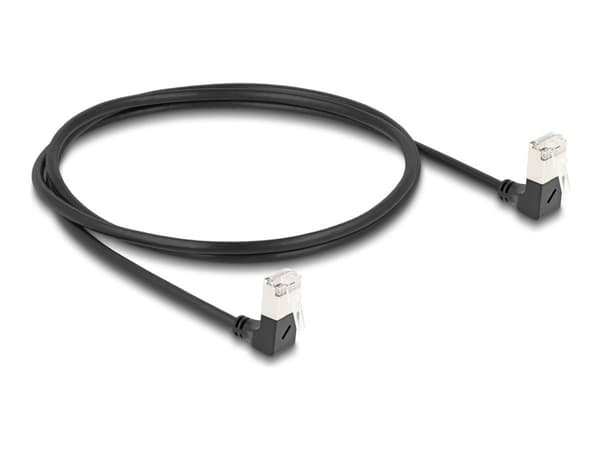 Delock - Nätverkskabel - RJ-45 (P) nedåtvinklad till RJ-45 (P) nedåtvinklad - 1 m - 4.5 mm - S/FTP - CAT 6a - halogenfri, formpressad - svart