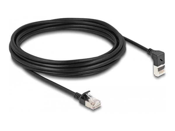 Delock - Koblingskabel - RJ-45 (hann) oppvinklet til RJ-45 (hann) rett - 5 m - 4.5 mm - S/FTP - CAT 6a - med støvel, halogenfri, uten hindringer - sv
