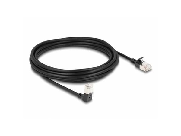 Delock - Nettverkskabel - RJ-45 (hann) nedvinklet til RJ-45 (hann) rett - 5 m - 4.5 mm - S/FTP - CAT 6a - med støvel, halogenfri - svart