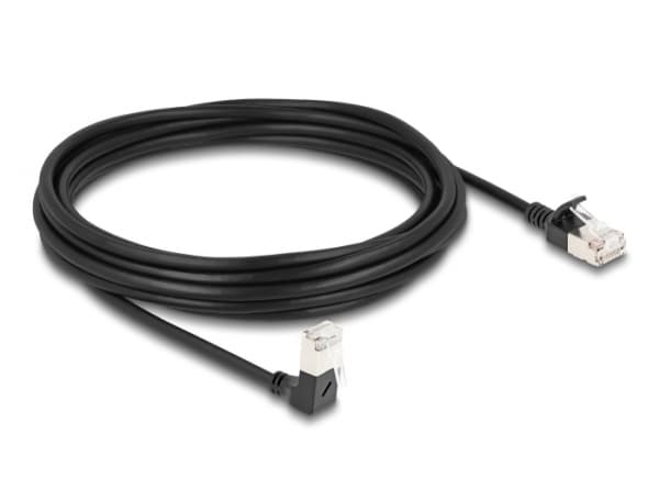 Delock - Nettverkskabel - RJ-45 (hann) nedvinklet til RJ-45 (hann) rett - 5 m - 4.5 mm - S/FTP - CAT 6a - med støvel, halogenfri - svart
