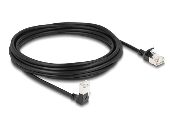 Delock - Nettverkskabel - RJ-45 (hann) nedvinklet til RJ-45 (hann) rett - 5 m - 4.5 mm - S/FTP - CAT 6a - med støvel, halogenfri - svart