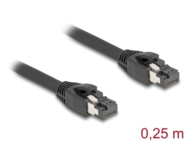 Delock - Nettverkskabel - RJ-45 (P) til RJ-45 (P) - 25 cm - 7.5 mm - S/FTP - CAT 8.1 - uten hindringer, up to 40 Gbps data transfer rate - svart