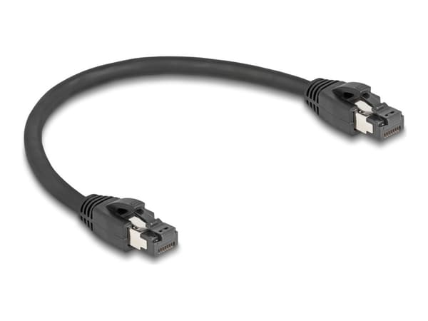 Delock - Nettverkskabel - RJ-45 (P) til RJ-45 (P) - 25 cm - 7.5 mm - S/FTP - CAT 8.1 - uten hindringer, up to 40 Gbps data transfer rate - svart