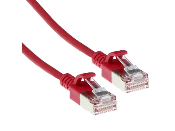 ACT Red 2 meter LSZH U/FTP CAT6A datacenter slimline patch cable snagless with RJ45 connectors (DC7502)