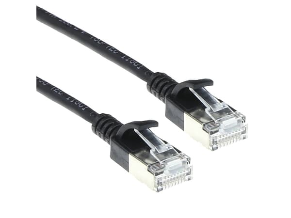 ACT Black 3 meter LSZH U/FTP CAT6A datacenter slimline patch cable snagless with RJ45 connectors (DC7903)