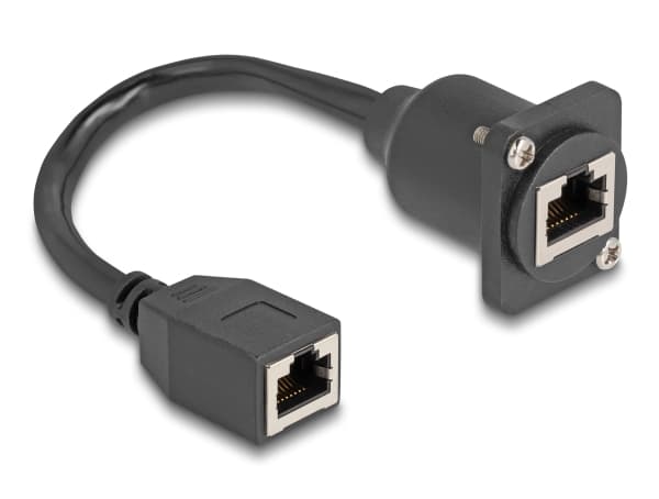 Delock - Nettverksforlengelseskabel - RJ-45 (hunn) til RJ-45 (hunn) med mutre - 20 cm - 6 mm - STP - CAT 5e - svart