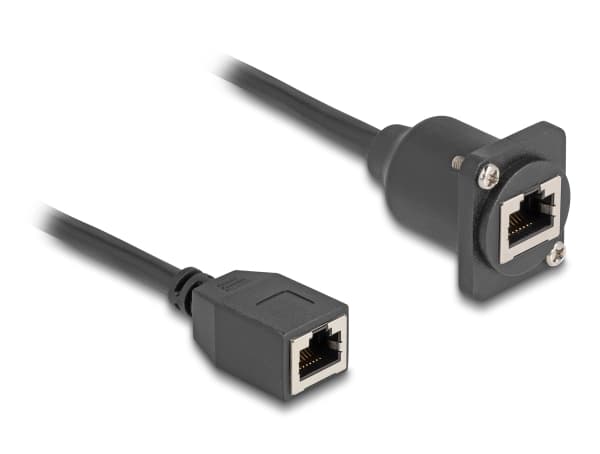 Delock - Nettverksforlengelseskabel - RJ-45 (hunn) til RJ-45 (hunn) med mutre - 20 cm - 6 mm - STP - CAT 5e - svart