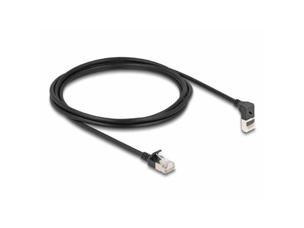 Delock - Nettverkskabel - RJ-45 (hann) oppvinklet til RJ-45 (hann) rett - 2 m - 4.5 mm - S/FTP - CAT 6a - med støvel, halogenfri - svart