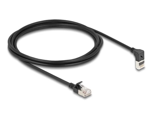 Delock - Nettverkskabel - RJ-45 (hann) oppvinklet til RJ-45 (hann) rett - 2 m - 4.5 mm - S/FTP - CAT 6a - med støvel, halogenfri - svart