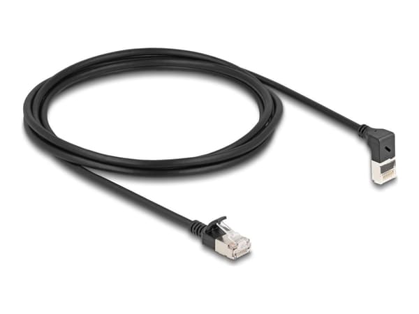 Delock - Nettverkskabel - RJ-45 (hann) oppvinklet til RJ-45 (hann) rett - 2 m - 4.5 mm - S/FTP - CAT 6a - med støvel, halogenfri - svart