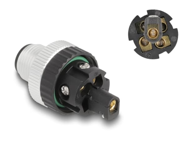 Delock - Elkontakt - 5 pin M12-A (hona) till skruvterminal - 60 V - 4 A - svart