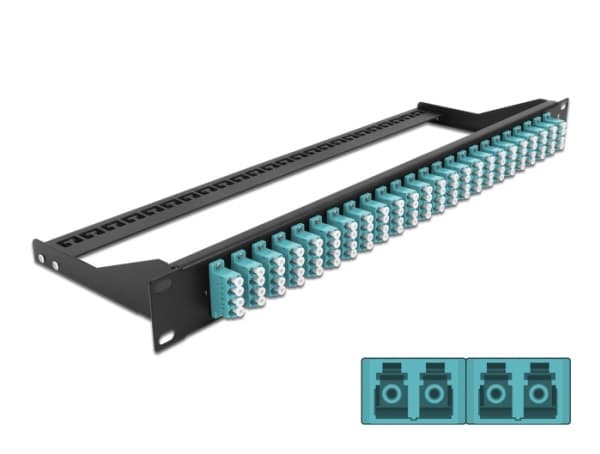 Delock - Patch-panel - rackmontering - LC Quad MM x 24 - svart, havsblå - 1U - 19"