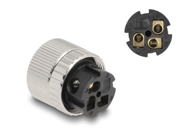 Delock - Strømkontakt - 3-stifts M12 (hunn) vinklet til 3-pole screw terminal (hunn) vinklet - 250 V - 4 A - A-coded - svart