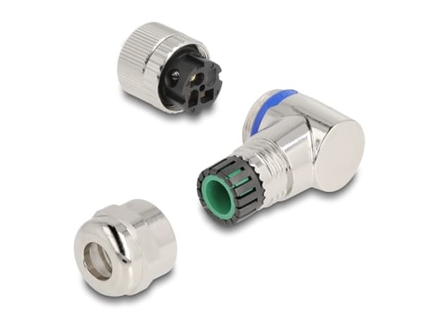 Delock - Strømkontakt - 3-stifts M12 (hunn) vinklet til 3-pole screw terminal (hunn) vinklet - 250 V - 4 A - A-coded - svart