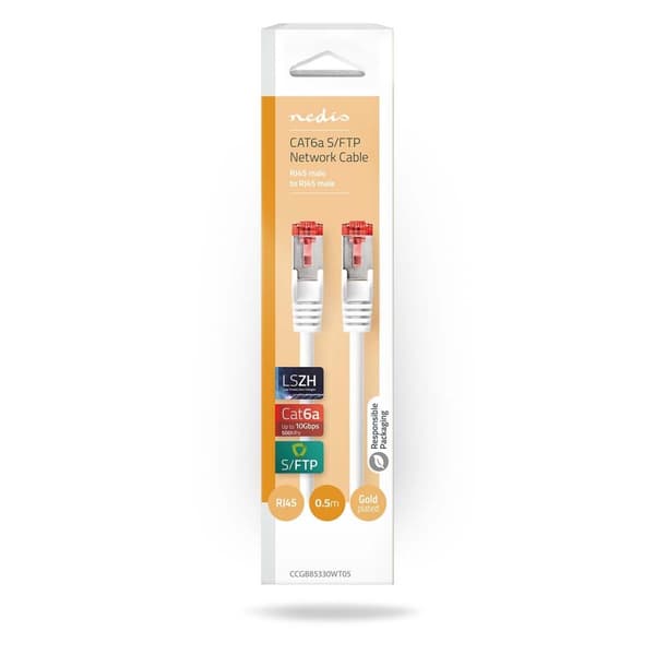 Nedis CAT6a nätverkskabel | S/FTP | RJ45 hane | RJ45 hane | 0.50 m | Snagless | Rund | LSZH | Vit | Låda