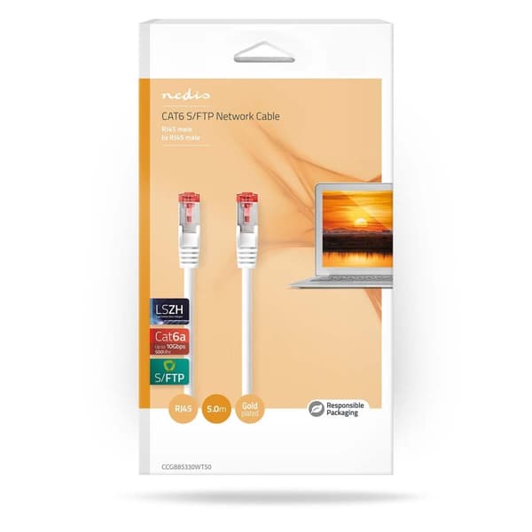 Nedis CAT6a netværkskabel | S/FTP | RJ45 Han | RJ45 Han | 5.00 m | Snagless | Runde | LSZH | Hvid | Box