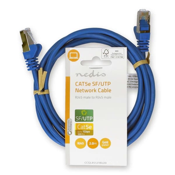 Nedis CAT5e nätverkskabel | SF/UTP | RJ45 hane | RJ45 hane | 2.00 m | Rund | PVC | Blå | Label