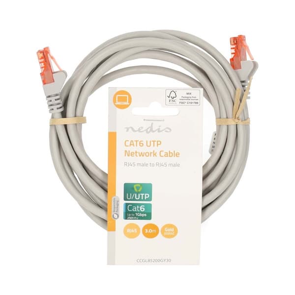 Nedis CAT6 Verkkokaapeli | RJ45 uros | RJ45 uros | U/UTP | 3.00 m | Pyöreä | PVC | Harmaa | Label