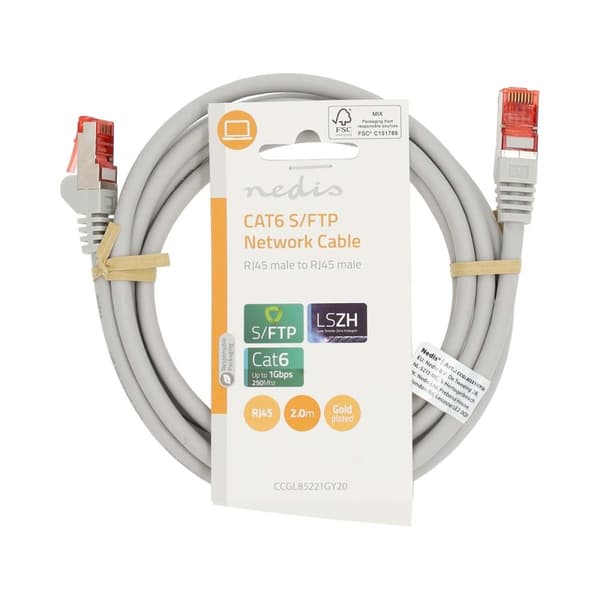 Nedis Kat 6 kabel | RJ45 Han | RJ45 Han | S/FTP | 2.00 m | Runde | LSZH | Grå | Label
