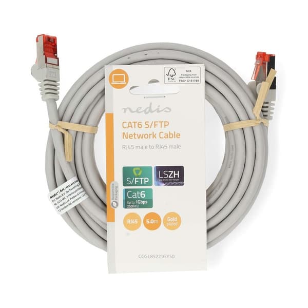 Nedis CAT6 Verkkokaapeli | RJ45 uros | RJ45 uros | S/FTP | 5.00 m | Pyöreä | LSZH | Harmaa | Label