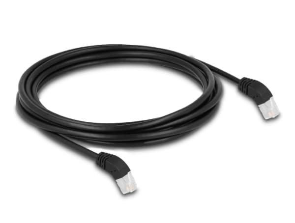 Delock - Koblingskabel - RJ-45 (hann) vinklet til RJ-45 (hann) vinklet - 3 m - 6 mm - S/FTP - CAT 6a - med støvel, halogenfri - svart