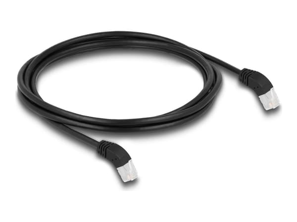Delock - Koblingskabel - RJ-45 (hann) vinklet til RJ-45 (hann) vinklet - 2 m - 6 mm - S/FTP - CAT 6a - med støvel, halogenfri - svart