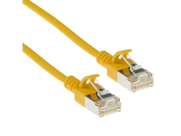 ACT Yellow 2 meter LSZH U/FTP CAT6A datacenter slimline patch cable snagless with RJ45 connectors (DC7802)