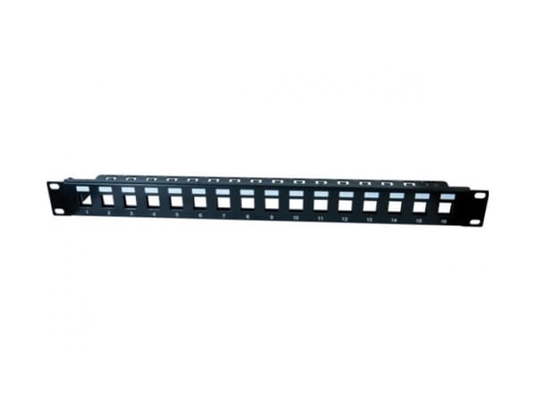 Modulholder for 16 Keystone-tilkoblingskontakter, 48,30 cm (19"), 1 U For å sette opp et patchpanel med opptil 16 porter (258155) Sort