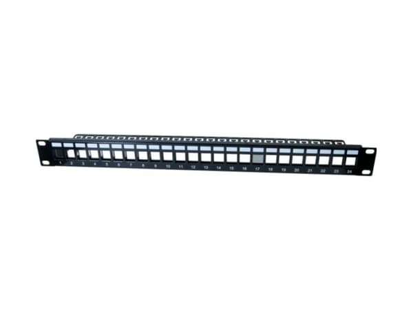 Modulholder for 24 Keystone-tilkoblingskontakter, 48,30 cm (19"), 1 U, svart For å sette opp et patchpanel med opptil 16 porter (258156) Sort