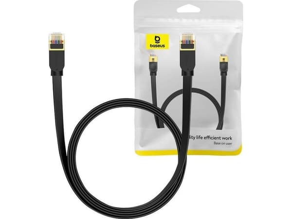 Baseus Ethernet RJ45 litteä verkkokaapeli, Gigabit, Cat.7, 2 m (musta)