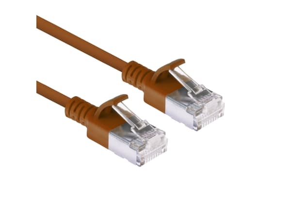 ACT Brown 0.25 meter LSZH U/FTP CAT6A datacenter slimline patch cable snagless with RJ45 connectors (DC7252)
