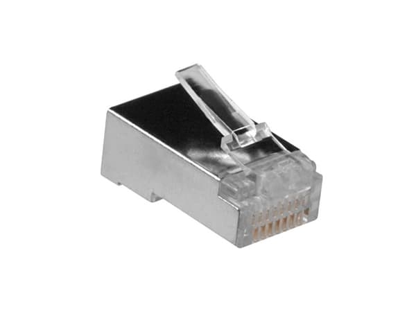 ACT RJ45 (8P/8C) shielded modulaire connector for round cable with stranded conductors. Suitable for: Stranded cable Rj45 plug cat3 shielded round (T