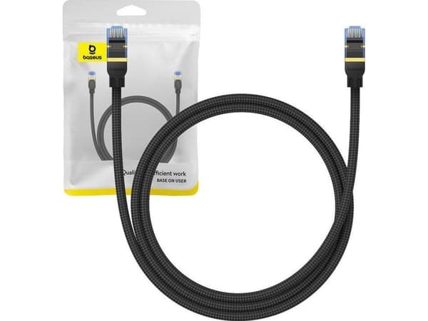 Baseus kategori 7 flettet nettverkskabel Baseus Ethernet RJ45, 10 Gbps, 1m (svart)