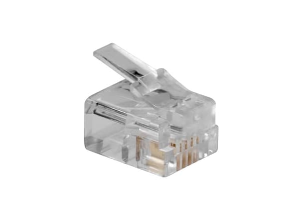 ACT RJ11 (6P/4C) modulaire connector for round cable with solid conductors. Connector: RJ-11 (6P/4C) Rj11 plus 6p4c solid round cab (TD104M)