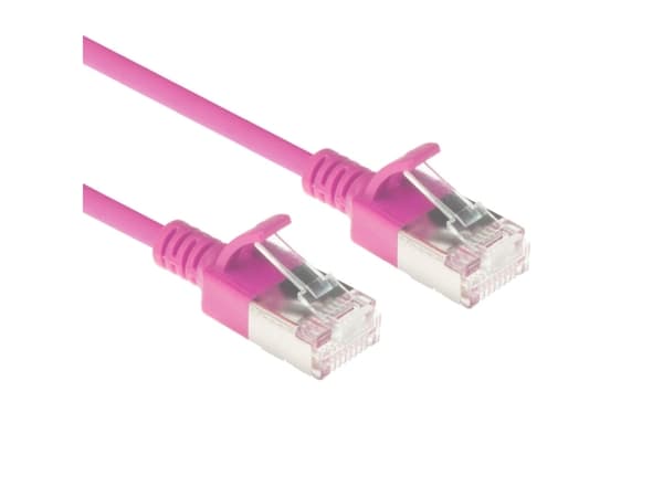 ACT Pink 0.15 meter LSZH U/FTP CAT6A datacenter slimline patch cable snagless with RJ45 connectors (DC7430)