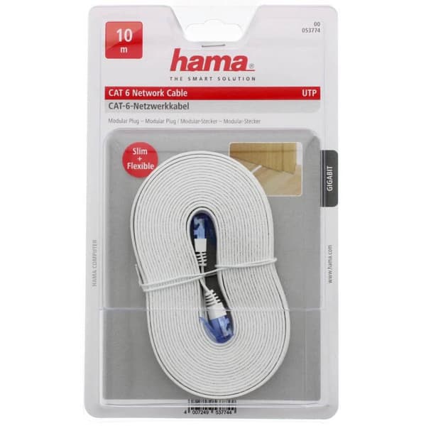 Hama Kabel Nätverk CAT6 UTP Flat Vit 10m