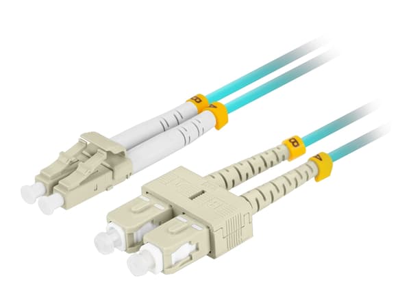 FIBEROPTISK LØPEKORD MM LC/UPC-SC/UPC DUPLEX 3,0MM OM3 50/125 LSZH 3M AQUA LANBERG