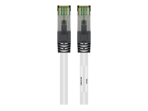 RJ45 (CAT 6A, 500 MHz) liitäntäkaapeli ja CAT 8.1 S/FTP raakakaapeli, valkoinen