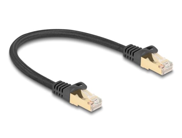 Delock - Koblingskabel - RJ-45 (hann) til RJ-45 (hann) - 25 cm - 7 mm - S/FTP - CAT 6a - formstøpt, uten hindringer, braided coating - svart