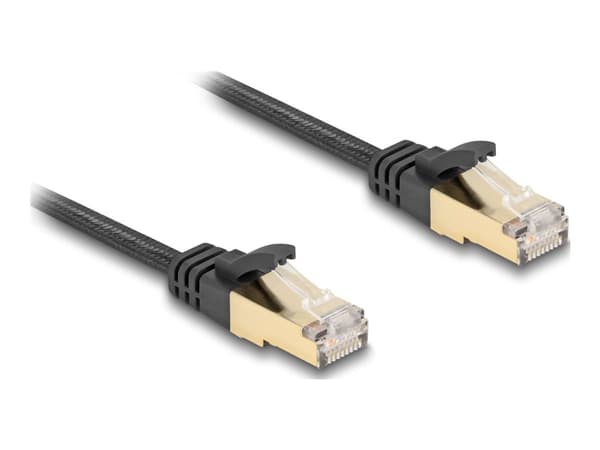 Delock - Koblingskabel - RJ-45 (hann) til RJ-45 (hann) - 10 m - S/FTP - CAT 6a - uten hindringer, flat, flettet kabel - svart